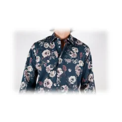 Poggianti 1958 Shirts-Poggianti 1985 - Blue Soft Collar Patterned Shirt - Handmade in Italy - New Luxury Exclusive Collection - Avvenice