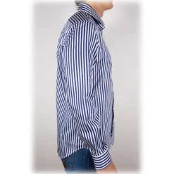 Poggianti 1958 Shirts-Poggianti 1985 - Blue-White Striped Shirt - Handmade in Italy - New Luxury Exclusive Collection - Avvenice