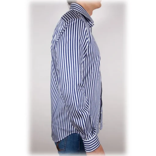 Poggianti 1958 Shirts-Poggianti 1985 - Blue-White Striped Shirt - Handmade in Italy - New Luxury Exclusive Collection - Avvenice
