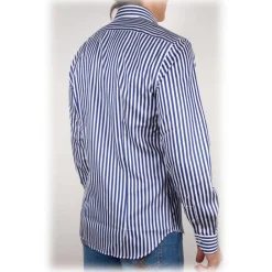 Poggianti 1958 Shirts-Poggianti 1985 - Blue-White Striped Shirt - Handmade in Italy - New Luxury Exclusive Collection - Avvenice