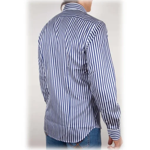 Poggianti 1958 Shirts-Poggianti 1985 - Blue-White Striped Shirt - Handmade in Italy - New Luxury Exclusive Collection - Avvenice