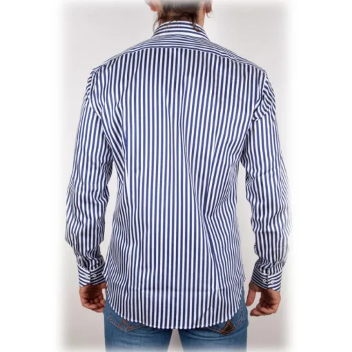 Poggianti 1958 Shirts-Poggianti 1985 - Blue-White Striped Shirt - Handmade in Italy - New Luxury Exclusive Collection - Avvenice