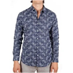 Poggianti 1958 Shirts-Poggianti 1985 - Denim Shirt with Embroidery - Handmade in Italy - New Luxury Exclusive Collection - Avvenice