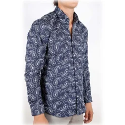 Poggianti 1958 Shirts-Poggianti 1985 - Denim Shirt with Embroidery - Handmade in Italy - New Luxury Exclusive Collection - Avvenice