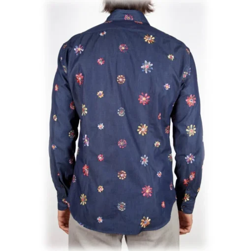 Poggianti 1958 Shirts-Poggianti 1985 - Denim Shirt with Embroidery - Handmade in Italy - New Luxury Exclusive Collection - Avvenice
