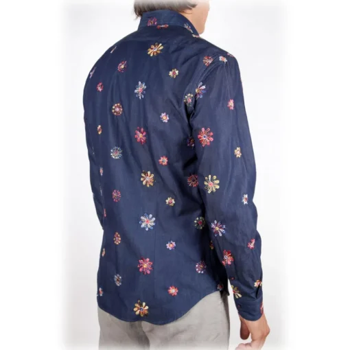 Poggianti 1958 Shirts-Poggianti 1985 - Denim Shirt with Embroidery - Handmade in Italy - New Luxury Exclusive Collection - Avvenice