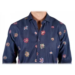 Poggianti 1958 Shirts-Poggianti 1985 - Denim Shirt with Embroidery - Handmade in Italy - New Luxury Exclusive Collection - Avvenice