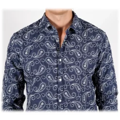 Poggianti 1958 Shirts-Poggianti 1985 - Denim Shirt with Embroidery - Handmade in Italy - New Luxury Exclusive Collection - Avvenice