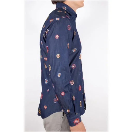Poggianti 1958 Shirts-Poggianti 1985 - Denim Shirt with Embroidery - Handmade in Italy - New Luxury Exclusive Collection - Avvenice