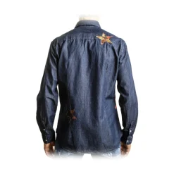 Poggianti 1958 Shirts-Poggianti 1985 - Denim Shirt with Patchwork Stars - Handmade in Italy - New Luxury Exclusive Collection - Avvenice