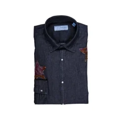 Poggianti 1958 Shirts-Poggianti 1985 - Denim Shirt with Patchwork Stars - Handmade in Italy - New Luxury Exclusive Collection - Avvenice