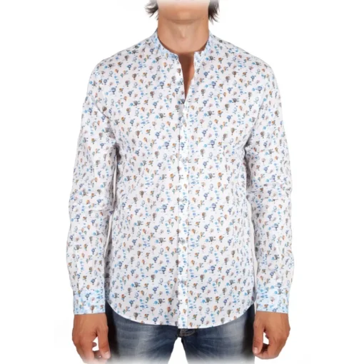 Poggianti 1958 Shirts-Poggianti 1985 - Fantasy Shirt Korean Collar - Handmade in Italy - New Luxury Exclusive Collection - Avvenice