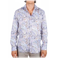Poggianti 1958 Shirts-Poggianti 1985 - Linen Fantasy Shirt French Collar - Handmade in Italy - New Luxury Exclusive Collection - Avvenice