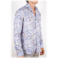 Poggianti 1958 Shirts-Poggianti 1985 - Linen Fantasy Shirt French Collar - Handmade in Italy - New Luxury Exclusive Collection - Avvenice