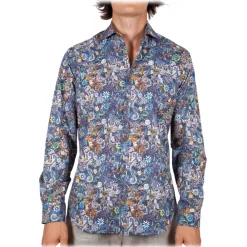 Poggianti 1958 Shirts-Poggianti 1985 - Multicolor Soft Collar Shirt - Handmade in Italy - New Luxury Exclusive Collection - Avvenice
