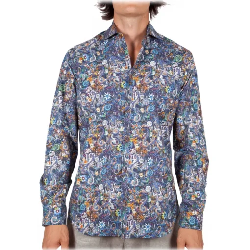 Poggianti 1958 Shirts-Poggianti 1985 - Multicolor Soft Collar Shirt - Handmade in Italy - New Luxury Exclusive Collection - Avvenice