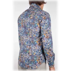 Poggianti 1958 Shirts-Poggianti 1985 - Multicolor Soft Collar Shirt - Handmade in Italy - New Luxury Exclusive Collection - Avvenice