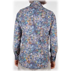 Poggianti 1958 Shirts-Poggianti 1985 - Multicolor Soft Collar Shirt - Handmade in Italy - New Luxury Exclusive Collection - Avvenice