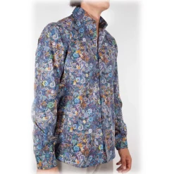 Poggianti 1958 Shirts-Poggianti 1985 - Multicolor Soft Collar Shirt - Handmade in Italy - New Luxury Exclusive Collection - Avvenice