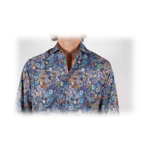 Poggianti 1958 Shirts-Poggianti 1985 - Multicolor Soft Collar Shirt - Handmade in Italy - New Luxury Exclusive Collection - Avvenice