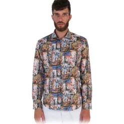 Poggianti 1958 Shirts-Poggianti 1985 - Multicolored Soft Collar Patterned Shirt - Handmade in Italy - New Luxury Exclusive Collection - Avvenice
