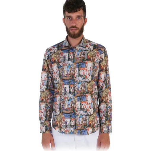 Poggianti 1958 Shirts-Poggianti 1985 - Multicolored Soft Collar Patterned Shirt - Handmade in Italy - New Luxury Exclusive Collection - Avvenice