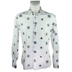 Poggianti 1958 Shirts-Poggianti 1985 - Patterned Shirt with Soft Embroidery Collar - Handmade in Italy - New Luxury Exclusive Collection - Avvenice