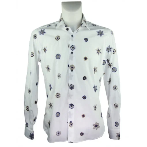 Poggianti 1958 Shirts-Poggianti 1985 - Patterned Shirt with Soft Embroidery Collar - Handmade in Italy - New Luxury Exclusive Collection - Avvenice