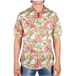Poggianti 1958 Shirts-Poggianti 1985 - Short Sleeve Fancy Shirt French Collar - Handmade in Italy - New Luxury Exclusive Collection - Avvenice
