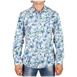 Poggianti 1958 Shirts-Poggianti 1985 - Small Italian Collar Patterned Shirt - Handmade in Italy - New Luxury Exclusive Collection - Avvenice