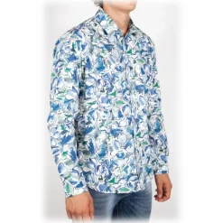 Poggianti 1958 Shirts-Poggianti 1985 - Small Italian Collar Patterned Shirt - Handmade in Italy - New Luxury Exclusive Collection - Avvenice