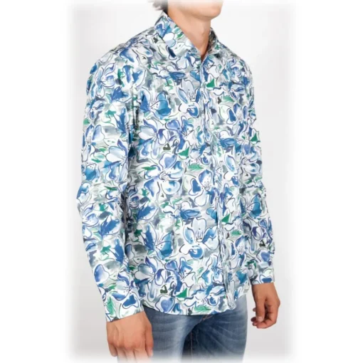 Poggianti 1958 Shirts-Poggianti 1985 - Small Italian Collar Patterned Shirt - Handmade in Italy - New Luxury Exclusive Collection - Avvenice