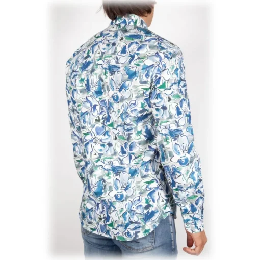Poggianti 1958 Shirts-Poggianti 1985 - Small Italian Collar Patterned Shirt - Handmade in Italy - New Luxury Exclusive Collection - Avvenice