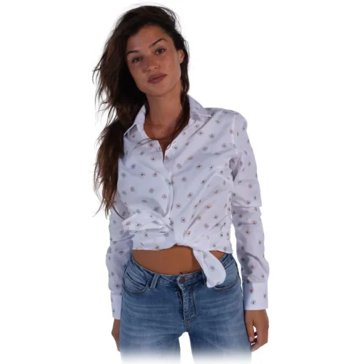 Poggianti 1958 Shirts-Poggianti 1985 - White Floral Shirt with Soft Collar - Handmade in Italy - New Luxury Exclusive Collection - Avvenice