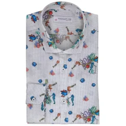 Poggianti 1958 Shirts-Poggianti 1985 - White Soft Collar Patterned Shirt - Handmade in Italy - New Luxury Exclusive Collection - Avvenice