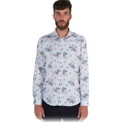 Poggianti 1958 Shirts-Poggianti 1985 - White Soft Collar Patterned Shirt - Handmade in Italy - New Luxury Exclusive Collection - Avvenice