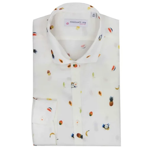Poggianti 1958 Shirts-Poggianti 1985 - White Soft Collar Fantasy Shirt - Handmade in Italy - New Luxury Exclusive Collection - Avvenice