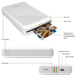 Polaroid Photo & Video-- ZIP Mobile Printer w/ZINK Zero Ink Printing Technology - Compatible w/iOS & Android Devices - Black - Avvenice