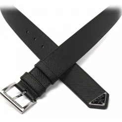 Prada Belts-- Black Triangle Logo Belt - Exclusive Luxury Collection - Avvenice