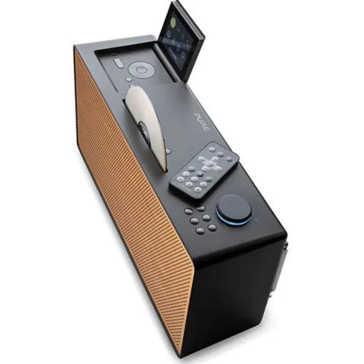Pure Audio-- Evoke Home - Wood Edition - Coffee Black with Cherry Wood Grill - All-in-One Music System - High Quality Digital Radio - Avvenice