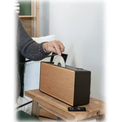 Pure Audio-- Evoke Home - Wood Edition - Coffee Black with Cherry Wood Grill - All-in-One Music System - High Quality Digital Radio - Avvenice