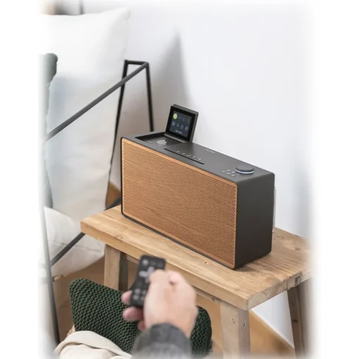 Pure Audio-- Evoke Home - Wood Edition - Coffee Black with Cherry Wood Grill - All-in-One Music System - High Quality Digital Radio - Avvenice