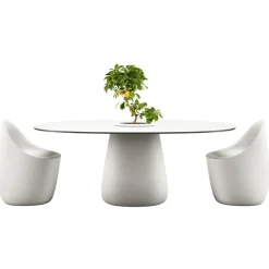 Qeeboo Furnishings-- Cobble Table 190 HPL Bucket - White Warm Black Stratified - Table by Elisa Giovannoni - Furnishing - Home - Avvenice