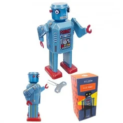 Saint John Games-- R-35 Robot - Collectible Retro Wind Up Tin Toy - Metallic Blue- Tin Toys - Avvenice