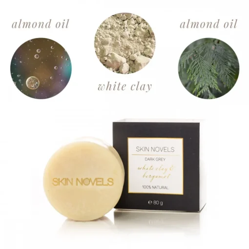Skin Novels Natural Cosmetics-- Dark Grey - Natural Soap with Bergamot and White Clay - 100 % Natural Handmade Soap - Avvenice