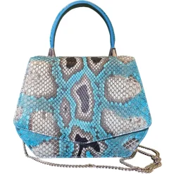 Su\u00e8i Bags-Suèi - Bag of Medium Size of Python & Crocodile Leather - Azzurro - Handmade in Italy - Luxury Exclusive Collection - Avvenice