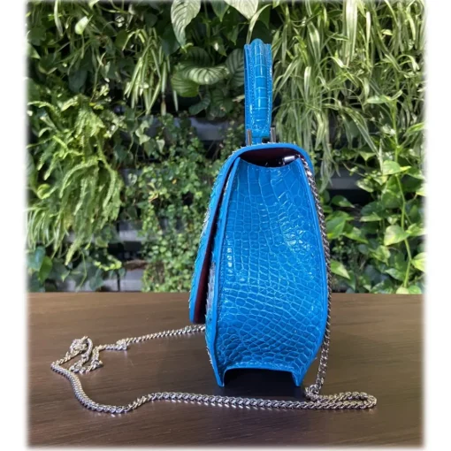 Su\u00e8i Bags-Suèi - Bag of Medium Size of Python & Crocodile Leather - Azzurro - Handmade in Italy - Luxury Exclusive Collection - Avvenice