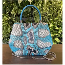 Su\u00e8i Bags-Suèi - Bag of Medium Size of Python & Crocodile Leather - Azzurro - Handmade in Italy - Luxury Exclusive Collection - Avvenice
