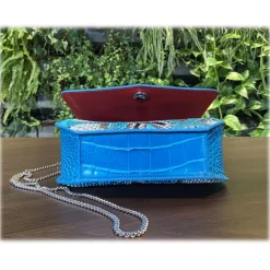 Su\u00e8i Bags-Suèi - Bag of Medium Size of Python & Crocodile Leather - Azzurro - Handmade in Italy - Luxury Exclusive Collection - Avvenice