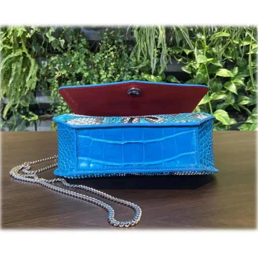 Su\u00e8i Bags-Suèi - Bag of Medium Size of Python & Crocodile Leather - Azzurro - Handmade in Italy - Luxury Exclusive Collection - Avvenice
